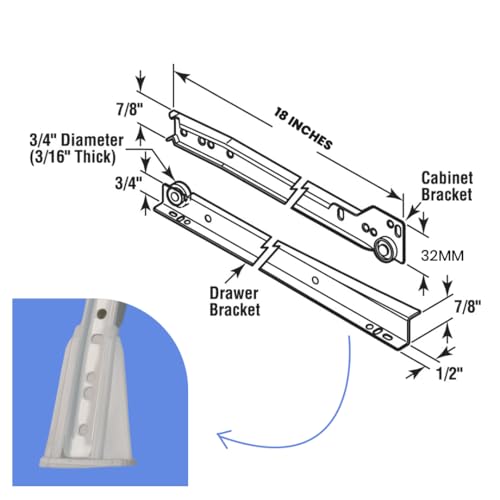 18 Inch Euro Slides, Pack of 2, for Face-Frame and Frameless Cabinets. 75lbs Capacity Cold Rolled Steel, Powder Coated. Choose Length by Drawer Box and not Cabinet Depth. Includes Brackets & Screws - size: 18 Inch