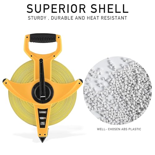 LAND 300FT/91M Heavy Duty Fiberglass Tape Measure - 1/2-Inch Wide, Dual Inch/Metric Scale, Durable Open Reel Measuring Tape for Surveying, Engineering, Runway Construction - size: 91 m