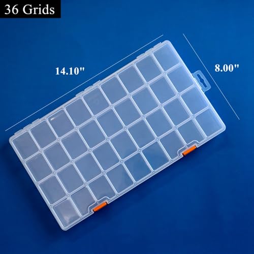 3 Pack 36 Grids Clear Plastic Storage Box with Dividers, Transparent Organizer Container Case for Small Parts, Bead, Button, Jewelry, Diamond, Craft Supplies,Sewing Kit, DIY Accessories - size: 36 Grids