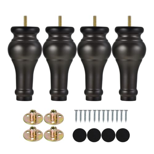 Michanco M8 Bolt Furniture Legs 6 Inch Wooden Bun Feet Set of 4, Replacement Legs for Chair Ottoman Dresser Espresso - color: 6 Inch Espresso
