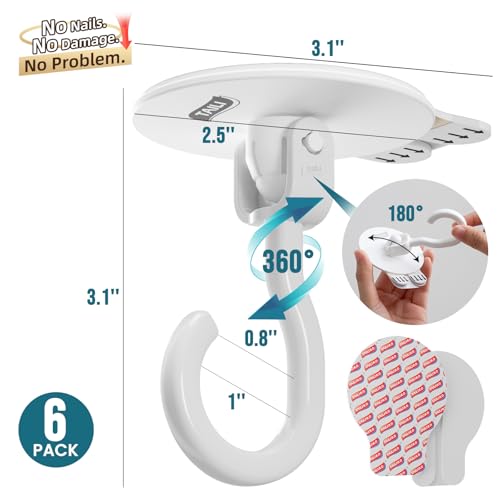 TAILI Adhesive Ceiling Hooks for Hanging Plants, No-Drill 6 Pack White - color: White, size: 6x Large
