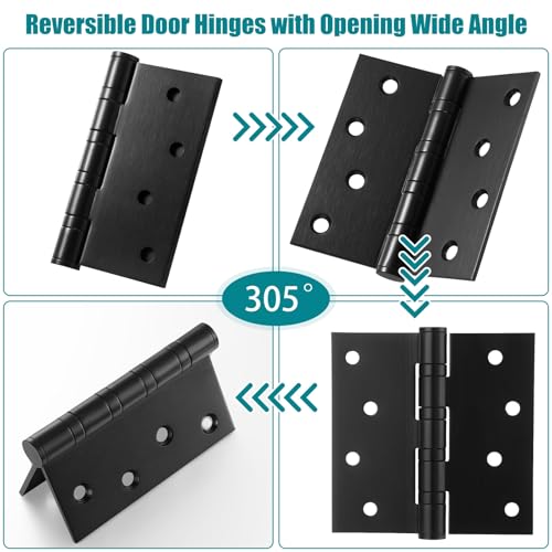 24 Pack Black 4'' Ball Bearing Door Hinges, 4 x 4 Inch Exterior Door Hinge - color: Black