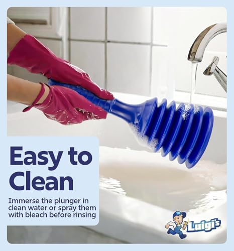 Luigi's Sink Plunger Kitchen - Sink Plunger Bathroom - Drain Bathtub or Shower - Small and Powerful Clog Remover - Commercial Style "Plumbers Plungers" with Large Bellows - Blue - Small - color: Blue - Small Drain Plunger