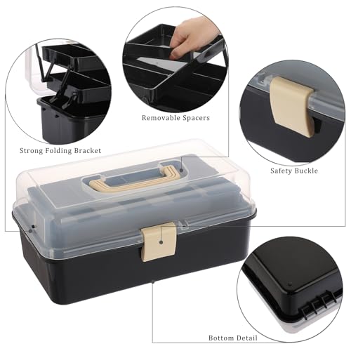 BTSKY 3-Layer Plastic Dividing Storage Box Craft Organizer and Storage - color: Black+Beige