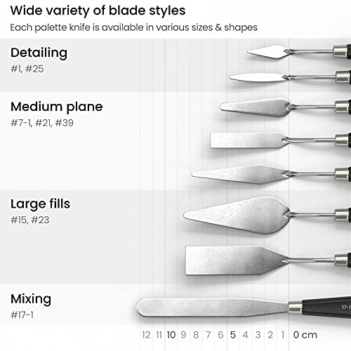 ARTEZA Palette Knives, Set of 8, Stainless Steel for Acrylic and Oil Paint