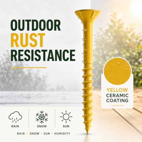 500 Pcs Exterior Deck Screws #10×3 inch, 7.2lb Wood Screws with Yellow Ceramic Coating, Premium Outdoor Rust Resistant Self Taping Screws,T25 Drive Bit includs. - size: #10×3inch