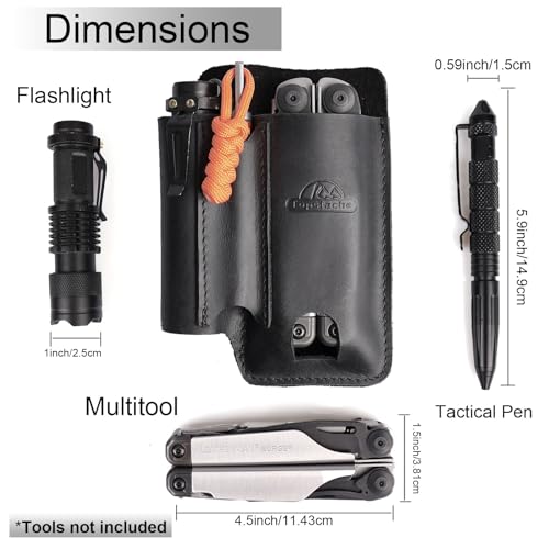 Topstache Leather Multitool Sheath with Belt Clip - Multitool Pouch for Belt - EDC Belt Organizer - Multitool Holster Fits Multitool, Flashlight, Pen - Leather Multitool Holder - Black - color: Black-L (for multitool)