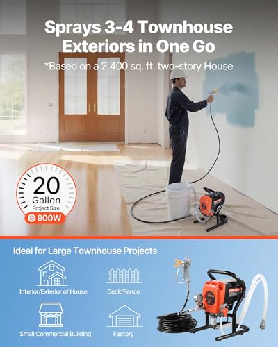 VEVOR Stand Airless Paint Sprayer, 900W, 3300PSI High Pressure Airless Sprayer, Cleaning Brush, Hose, Extension Rod, Nozzles, Electric Spray Paint Machine for Interior or Exterior of House, Fence - size: 900 W
