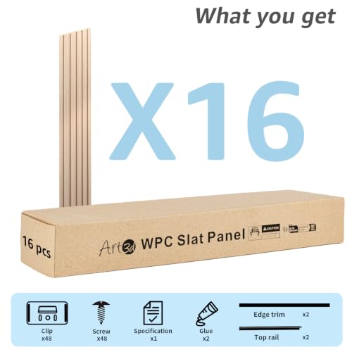 Art3d 48 x 6 Inch WPC Wood Slat Wall Panels, 3D Wall Accents, 16-Pack, Oak | Real Wood Grain, Durable, Water Resistant, Wear-Resistant, No Emission, Eco-Friendly, Easy to Care, for Living Room, Bedroom - color: Oak, size: 48" * 6"