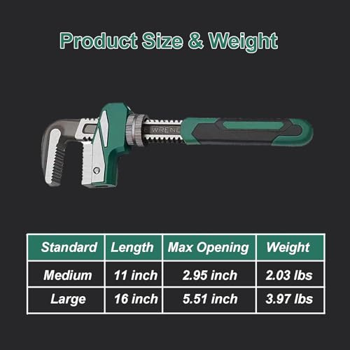 Upgraded 16 inch Heavy Duty Adjustable Pipe Wrench with [Silicone Non-slip Grip] Adjustable Wrench Fits a Variety of Fastener Sizes for Construction Machine Automobiles Home Repairs 16'' Green - color: Upgrade Green, size: 16 inch