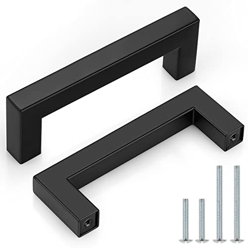 Probrico (10 Pack) Matte Black Drawer Handles 3-1/2 Inch(90mm) Hole Center Square Cabinet Pulls Stainless Steel Kitchen Cabinet Hardware 4 Inch(102mm) Overall Length Handle Pulls - color: Black, size: hole center 3-1/2"