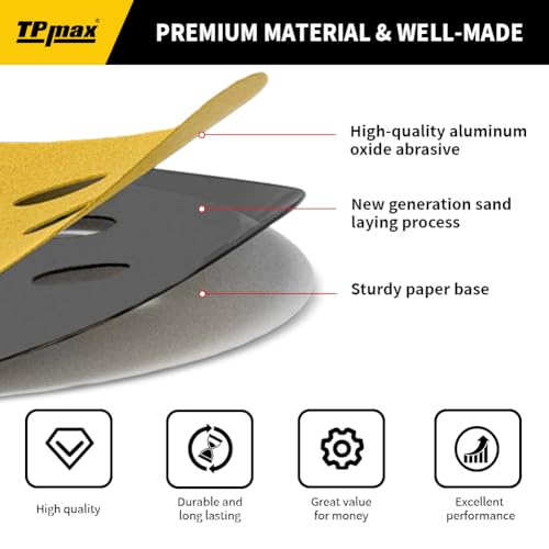 100PCS 6 Inch 150mm 6 Hole Sanding Discs Sandpaper Mixed Grits - Premium Gold Round Hook and Loop for Random Orbital Sander (60, 80, 120, 220, 320 Grit Variety Pack) - style: Mix Grit - 100 Pack