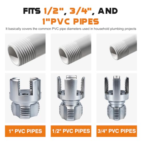PVC Pipe Threader Kit for Drill, 6-in-1 Internal & External Threading Tool with 1/2", 3/4", 1" Dies, Hardened Alloy Steel PVC Pipe Thread Maker for Sprinkler Repair & DIY Plumbing