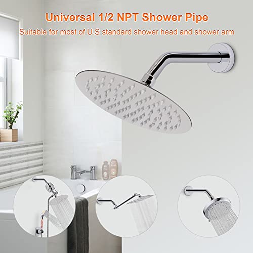 Shower Arm with Flange and Teflon Tape, Wall Mounted Shower Pipe 304 Stainless Steel Extension Arm for Fixed Shower Head & Handheld (8 Inch, Chrome) - color: Chrome, style: 8 Inch