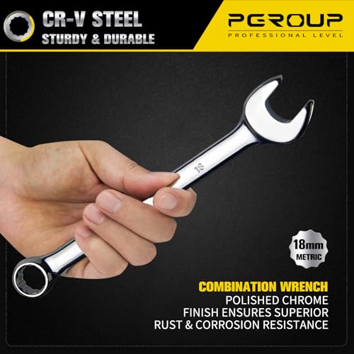 18mm Metric Combination Wrench, CR-V Steel with Mirror Polish, 12-Point Design, 15-Degree Offset, Perfect for Auto Repair, Household, Car & Truck Emergency - size: 18mm