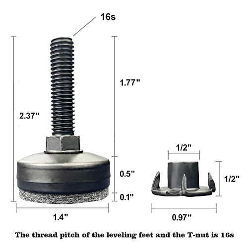 TWIG 8 Pack Adjustable Leveling Feet Furniture Levelers Table Feet Heavy Duty Leg Levelers for Cabinets Sofa Tables Chairs(Support 1320LBs, T-Nut Kit 3/8-16 Thread, Large Base,Black) - color: 8 Sets