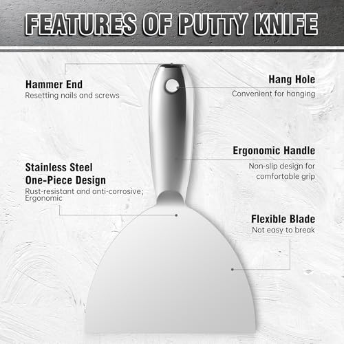 Fishark Putty Knife, 6" One Piece Stainless Steel Scraper - color: 6″