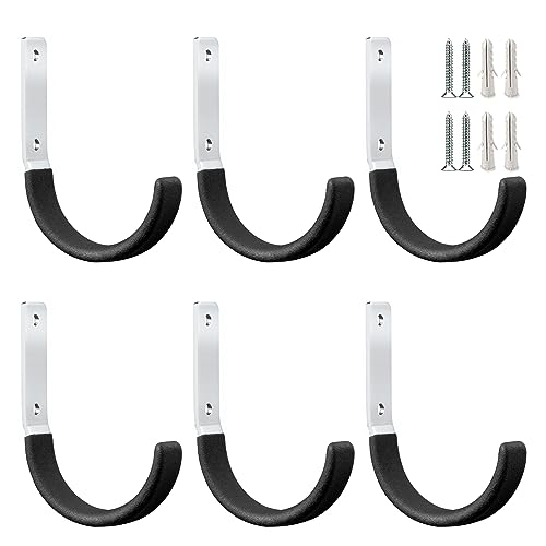 GeeWatom Heavy Duty Steel Garage Hooks,Garage Storage Utility Hooks,Heavy Duty Garage Garden Tool Organizer,Steel Wall Mount Hooks, Garden Hose Hanger, Small U Hooks (Black 6 Pack) - color: Black 6 Pack