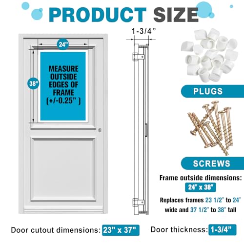 DoubleFill 24" x 38" Door Glass Insert Replacement Kit for Front or Exterior Doors, Venting Sliding Window with Screen, Double Pane Tempered Glass Insert for 1-3/4" Doors Home Improvement
