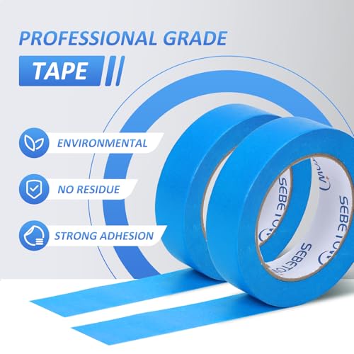 10Rolls Painters Tape 1 inch Wide Bulk Blue Masking Tape for Painting 55yds - size: 1 inch × 10 Rolls
