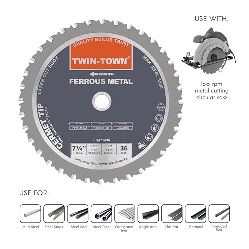 TWIN-TOWN 7-1/4-Inch 36 Tooth Steel and Ferrous Metal Saw Blade with 5/8-Inch DMK Arbor - size: 7-1/4" 36T thick steel