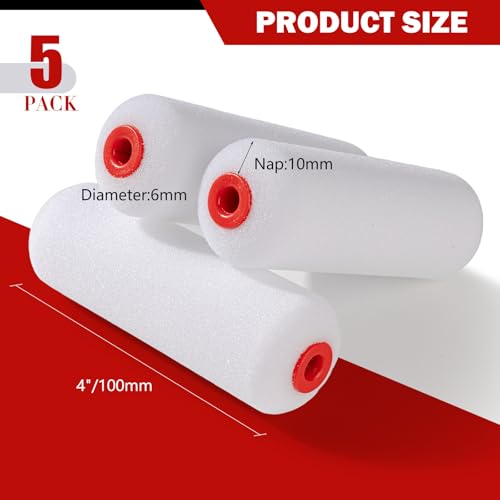 Mister Rui 4 Inch Foam Paint Roller Covers, 30 kg/m³, 5 Pack - size: 30 kg/m³, 5 Pack