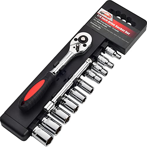 EPAuto 1/4-Inch Drive Socket Set with 72 Tooth Reversible, 12 Pieces - size: 12 Pieces