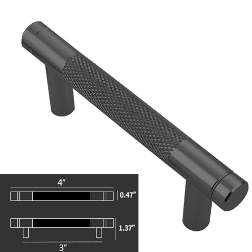 12 Pack 3 Inch 76 mm Knurled Cabinet Handles Cabinet Pulls Aluminum Handles Pulls Black Oxidation Finish with Diamond Pattern 4" Length pulls (12 Pack, Black, 3 Inch) - color: Black, size: 3 Inch