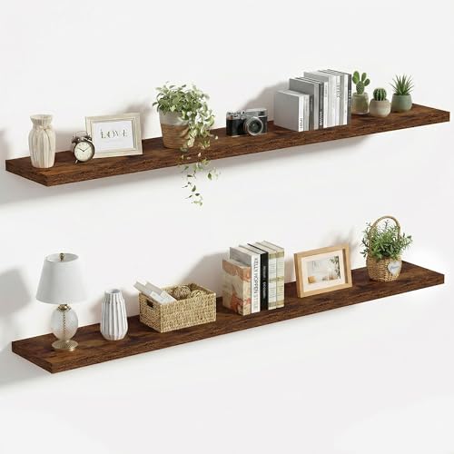 Vivelove 10 Inch Deep Floating Shelves for Wall 55” Set of 2, Rustic Brown - color: Rustic Brown, size: 55”wx10.2”dx1.5”h