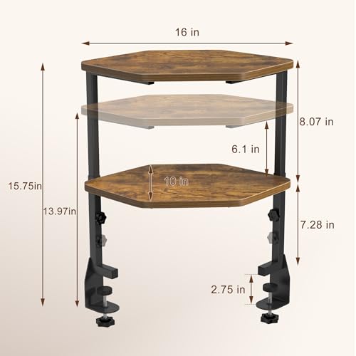Corner Desk Shelf, Clamp on Desk Shelf Above or Below Desk 16" 2 Tier