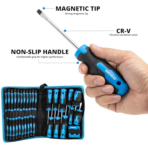 NEIKO 01379A Master Screwdriver Set, 32 Piece Magnetic Precision Screwdrivers, Phillips, Flathead, Slotted, and Torx Drivers, Includes Magnetizer and Demagnetizer, Small Magnetic Screwdrivers - size: Master Precision Set