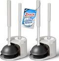 FORASTO 2Pack 2 in 1 Toilet Plunger and Brush Set,Extended Handle Plunger,Toilet Bowl Brush Plunger Set,Bathroom Cleaning Tools,Cleaning Brush,Toilet Brush Plunger Combo,Cream Grey（21inch） - color: Cream Grey, size: 2Pack