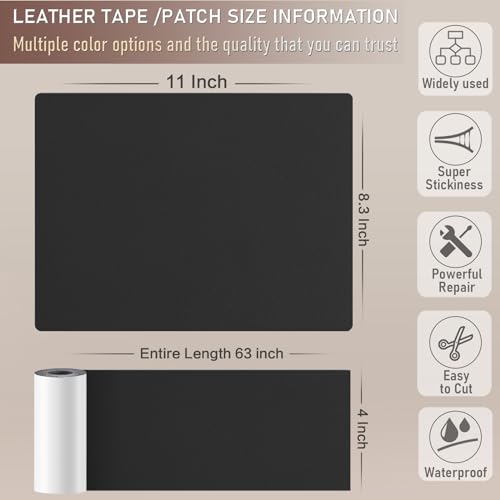 Leather Repair Tape, Self Adhesive Leather Repair Patch Kit Smooth Black - color: Smooth Black, size: 4x 63 inch