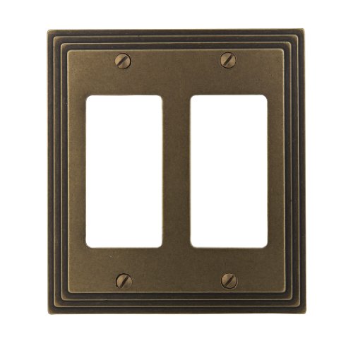 Amerelle Steps Double Rocker Cast Metal Wallplate in Rustic Brass - color: Rustic Brass, size: 2 Rocker