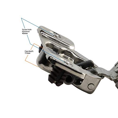 DTC 1-1/4" Overlay Soft Close 105 Degree 2 Cam Press in Face Frame Concealed Cabinet Hinge 6-Way Adjustable E8Q115NH (10 Pack) - size: 1-1/4 Inch