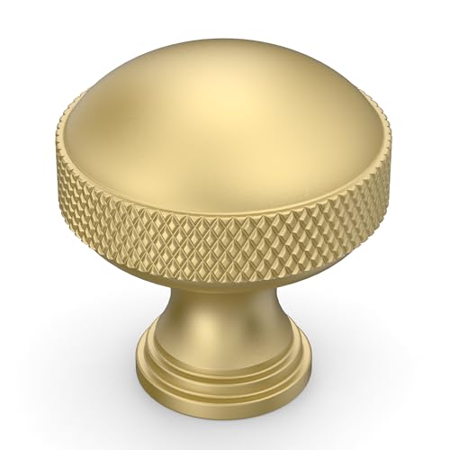 Amerdeco 10 Pack Brushed Gold knurled Cabinet Knobs | Single Hole Cabinet Pulls 1.18 Inch (30MM) Diameter Round Drawer Knobs and Pulls for Bathroom Cabinets ZH0072 - color: Brushed Gold, size: Knob