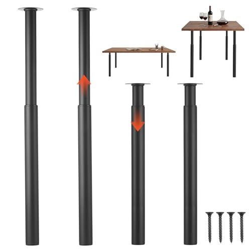 VEVOR Adjustable Table Legs, 28-43.3 in Steel Furniture Legs, 1200 lbs Max Load Heavy Duty, Quick Installation, Ideal for Home Office Desk DIY, Coffee Dinner Bar Tables, Workbenches, Set of 4, Black - size: 4.3 x 4.3 x (28-43.3) in