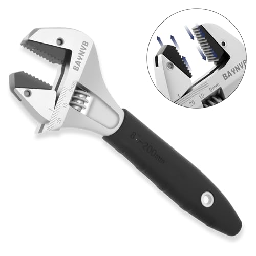 Adjustable Wrench 8 inch with Serrated Self-tightening Jaw, 25mm Wide Jaw Opening Wrench for Plumbing, Automotive, DIY - size: 8 Inch