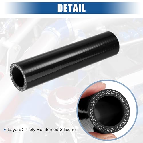 uxcell 1" ID 6" Length 4-Ply Reinforced High Temp Straight Coupler Silicone Reducer Hose Black for Car Intercooler Intake Piping - size: 1" ID