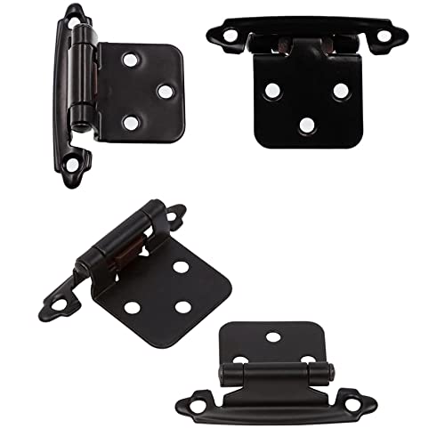 Decobasics 1/2" Overlay Matte Black Cabinet Hinges (2 Pair -4 Pcs) Self Closing Bath & Kitchen Cabinet Hinges Black Flush Mount w/Door Bumpers & Upgraded Screws - color: Matte Black, size: 4 Pack