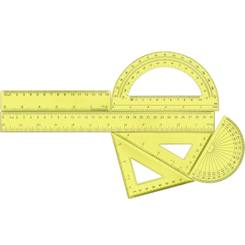 Tenare 6 Pcs Math Geometry Ruler Set, Protractor Triangle School,Yellow - color: Yellow