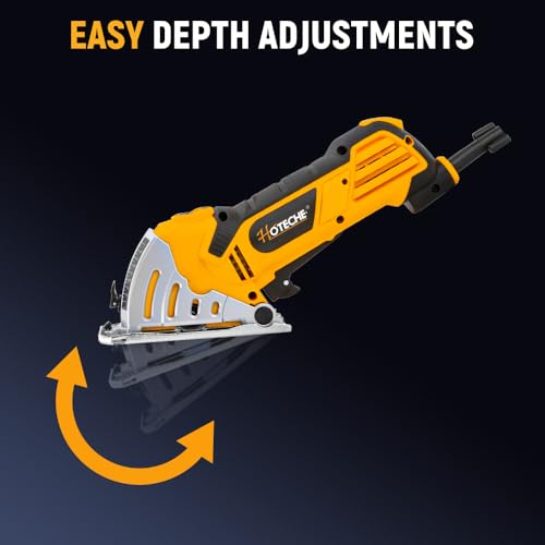 Hoteche 3-3/8-Inch Mini Circular Saw, 500W Compact Electric Circular Saw with 2pcs Blades for Wood, Tile & Soft Metal, Includes Dust Tube, and Parallel Guide - size: 3-3/8-Inch 500W