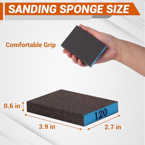 INBOF 12 Pack Sanding Block, 60/80/120/220 Grit Sanding Sponge, Washable and Reusable Sandpaper Block, Sandpaper for Wood and Drywall, Sand Paper for Wood Furniture and Wall Repair