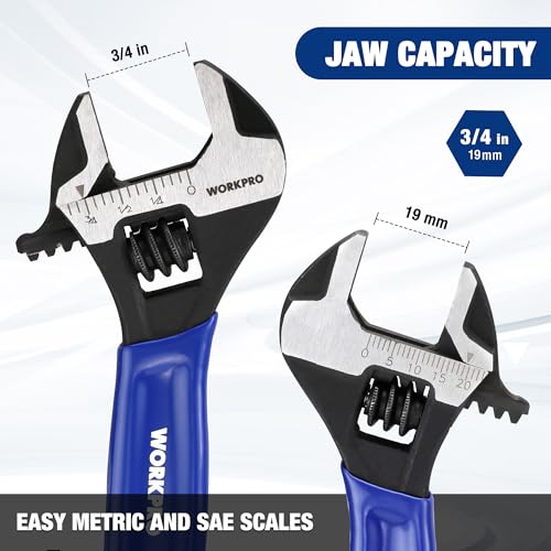 WORKPRO 4-Inch Mini Adjustable Wrench, Wide Jaw Cr-V steel Wrench - color: Blue, size: 4-Inch