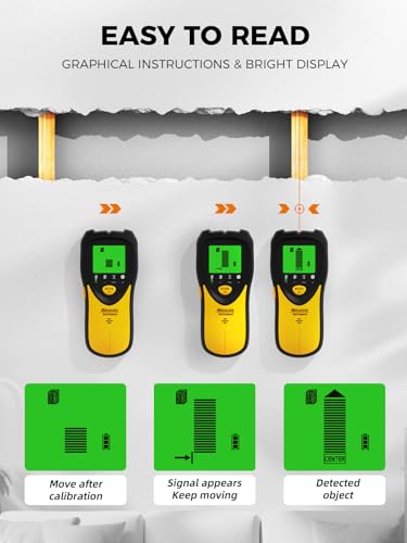Mecurate 5-in-1 Stud Finder Wall Scanner for Studs, Metal & Live AC Wires - color: Yellow