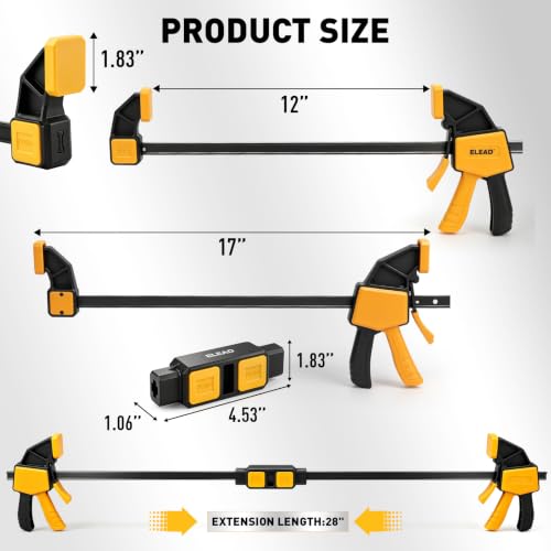 6-Pack Wood Clamps for Woodworking, 4-Piece 12" Bar Clamps with 2-Piece Clamp Connectors, Quick-Release Wood Clamps with 150 LBS Load Limit, Trigger Clamp Set for Woodworking DIY Projects - style: 4-Piece 12" 150lbs with clamp connector