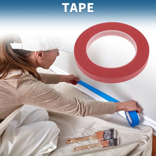 Painters Tape Easy Removal 0.5 Inches x 52.5 Yards Red - color: Red, size: 0.5 Inches x 52.5 Yards