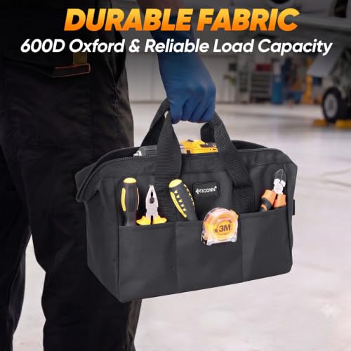 TICONN Heavy Duty Tool Bag Organizer, Small Tool Box with Ergonomic Handle - color: Black, size: 12" Basic Version