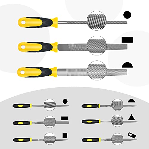 Steel File, Metal File, Half-Round/Round Files and 6 Pcs Needle Files | With Storage Bag and Steel Brush, Ergonomic Handles, Long-Lasting Cutting, For Woodwork, Metal, Leather and Plastic - color: Black-10pcs