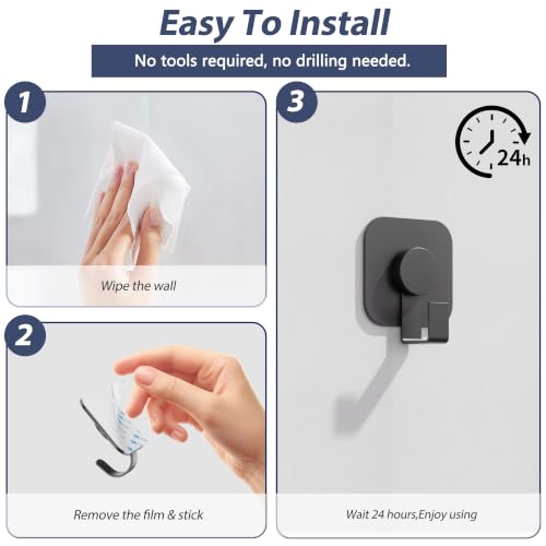 Aikzik 4 Pack Large Heavy Duty Wall Hooks - 26lb Max, Stainless Steel Adhesive Towel Hooks for Hanging Coat, Towel, Robe, Keys, Sticky Shower Hook for Door, Home, Bathroom, Kitchen, Office- Black - color: Black